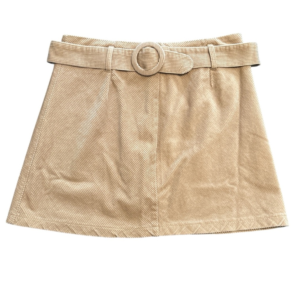 Cabincore Beige Belted Corduroy Fall A Line Mini Skirt